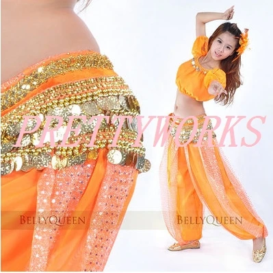 Египет три 3 ряда одежда хип хоп обертывания танец живота юбка костюм золотой