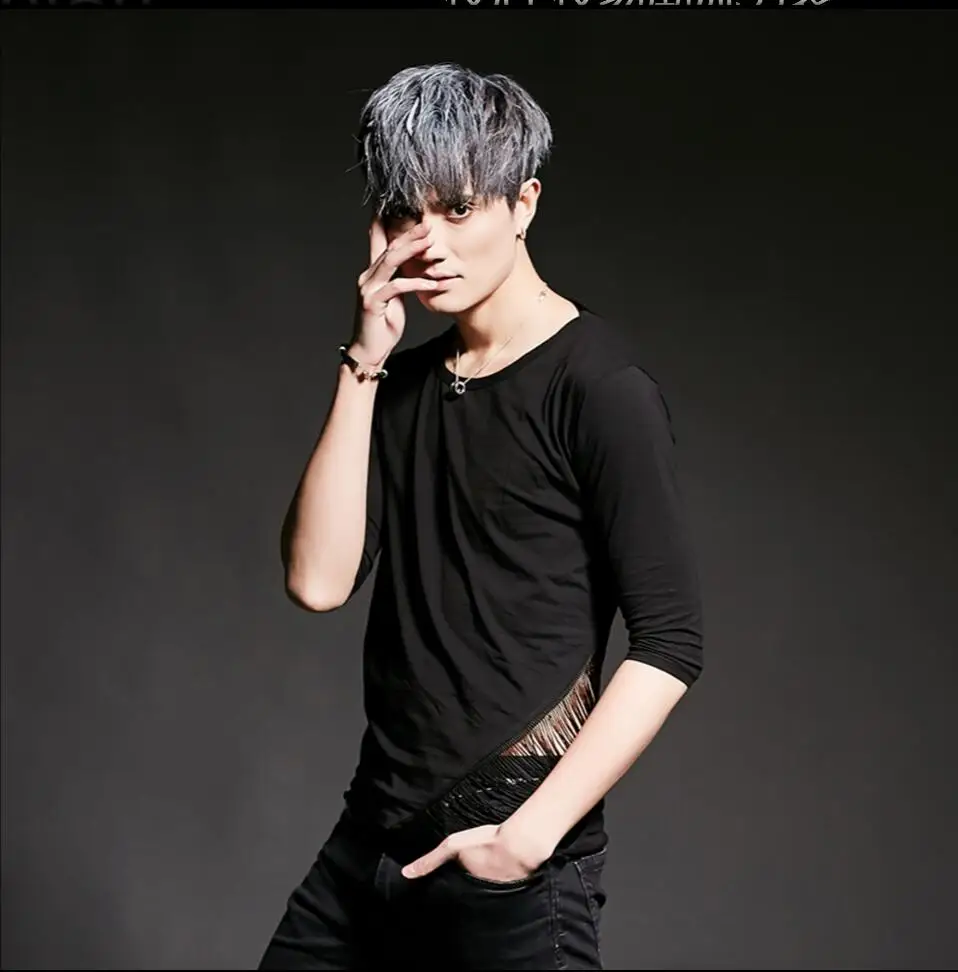 Hot New Fashion Hollow Short-sleeved T-shirt For Men's Tide Hairstylist Personality Nightclub Ds Dj Tops Singer Stage Costumes | Мужская