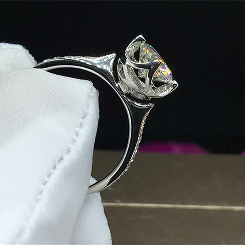 Solid 18K White Gold Center 1ct 6.5mm AU750 Round Brilliant Cut Side Stones Moissanite Ring Engagement For Women | Украшения и