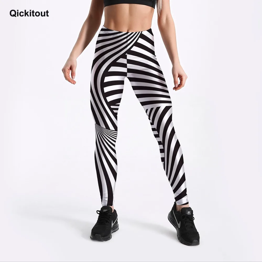 Qickitout Fit повседневные Модные женские леггинсы Зебра черно-белые полосы с принтом Леггинсы Средняя Талия Длина по щиколотку Прямая