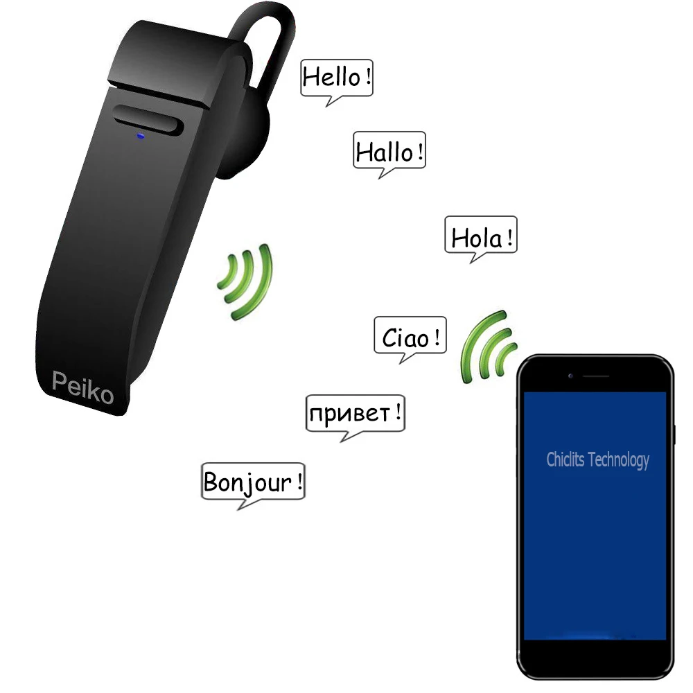 Фото Голосовой переводчик беспроводной Bluetooth Переводные наушники 16 языков Интеллектуальный деловой телефон транслятор голоса одновременно №1