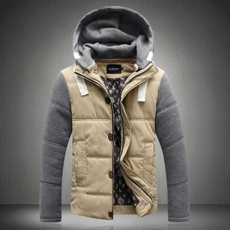 2015 New ! Autumn &amp Winter Men's Jacket England Style Slim Fit Warm Man Quilted Sleeve Coat Hooded Collar 3 colors plus 4XL 5XL |