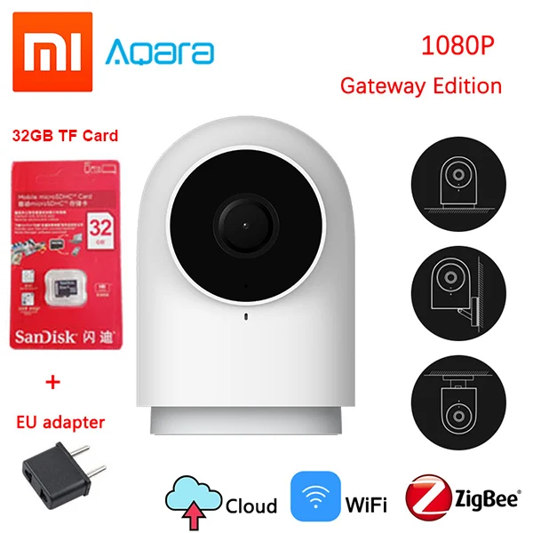 1080 P, Xiaomi Aqara, умная камера G2, шлюз, версия Zigbee, связь, IP, Wi-Fi, беспроводная, облачная, домашняя, безопасность, смарт-устройство - Цветной: add EU plug 32G