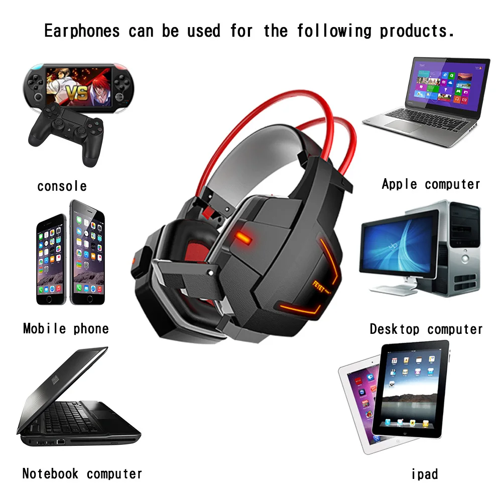 V2D Шум снижение светодиодный свет Gaming Headset HD стерео бас большой наушники С