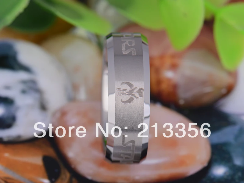 Free Shipping UK Russia Brazil USA Hot Selling 8MM Satin Center Star Wars Symbols New Men's Lord Tungsten Carbide Wedding Ring |