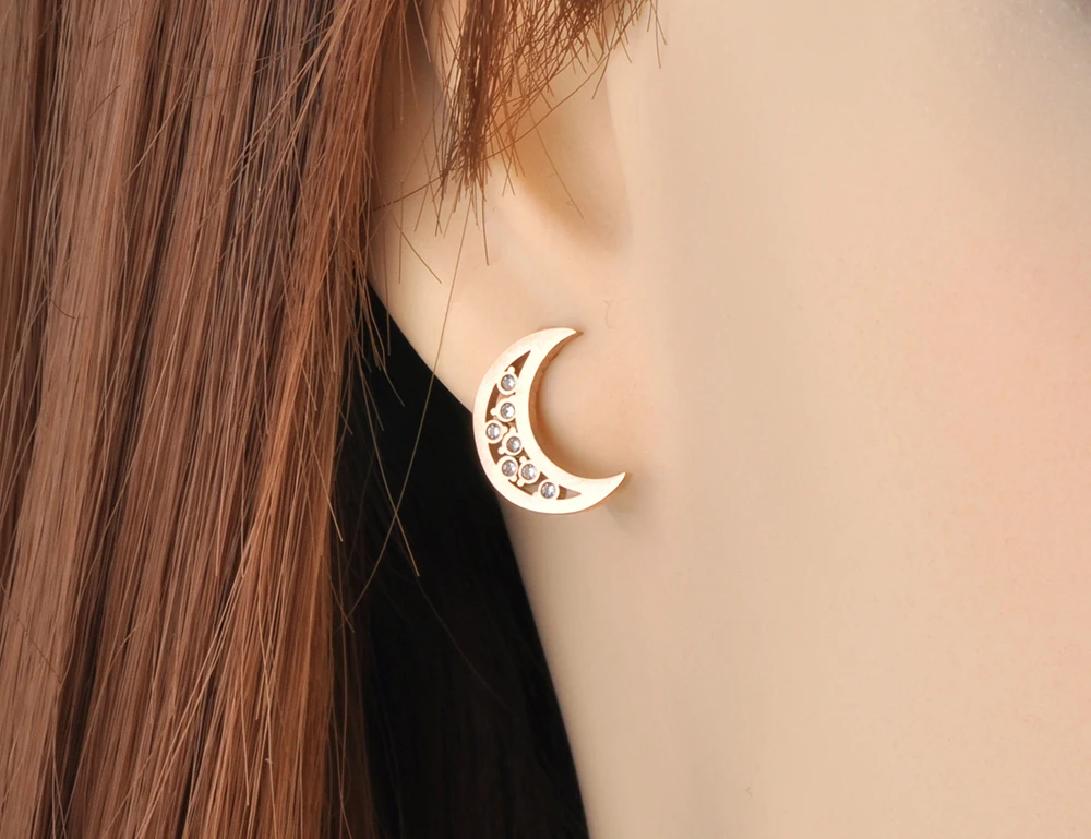 Женские серьги-гвоздики из нержавеющей стали с инкрустацией Луны | Украшения и