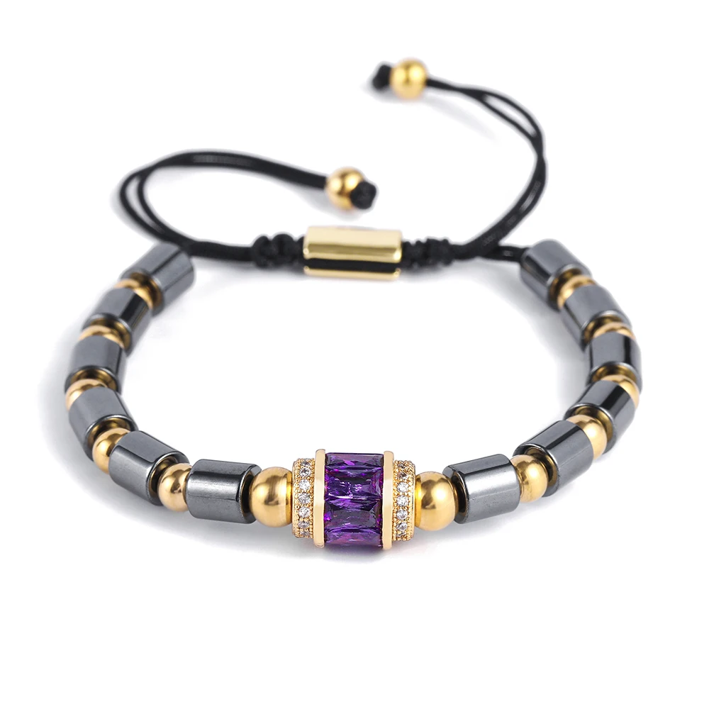 1 BRACELET Роскошные ювелирные изделия для здоровья в стиле хип-хоп, CZ многоугольные шарики, мужские браслеты, браслеты для похудения, магнитные терапевтические браслеты для женщин - Окраска металла: 1 BRACELET