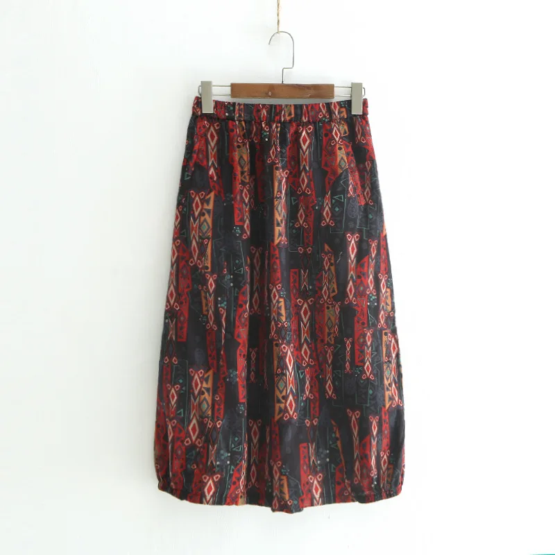 Daily Apparel Female 2018 Summer Fashion Casual Simple Ethnic Vintage Holiday Aztec Paisley Print A Line Midi Skirt for Women | Женская