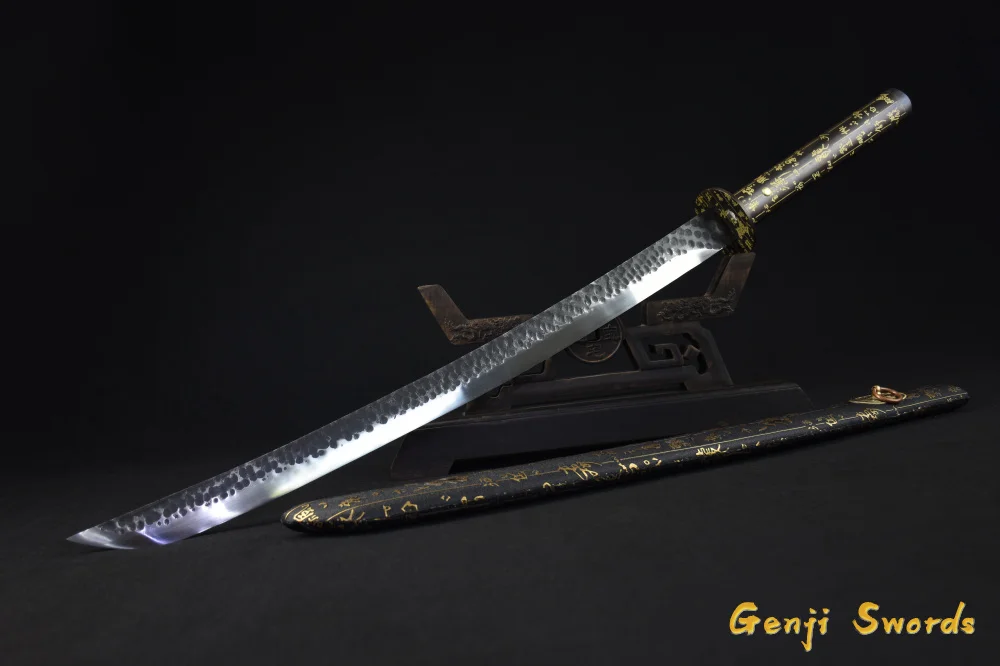Handmade Japanese Black Samurai Wakizashi Sword High Manganese Steel Real Katana Sharp Edge Chinese Words Saya