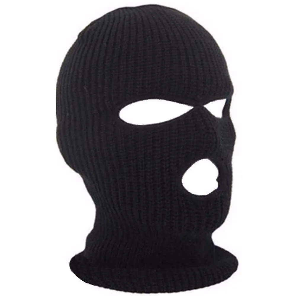 Лыжная маска с 3 отверстиями Балаклава черная вязаная шапка Защита лица Шапка