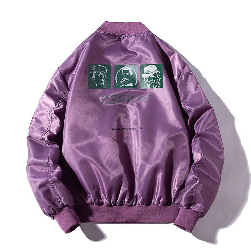 Осенняя тонкая Подростковая куртка twindbreaker бомбер фиолетового цвета армейский