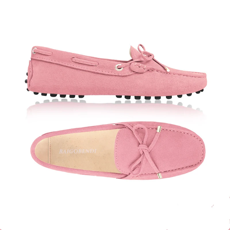 Pink Американские размеры 4-9, женские лоферы из коровьей замши на шнуровке для беременных женщин на плоской подошве, 14 цветов, обувь для езды в автомобиле, классические мокасины - Цвет: Pink