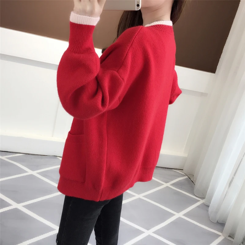 Женский свитер вязаный кардиган весна осень 2019 Корейская версия свободное