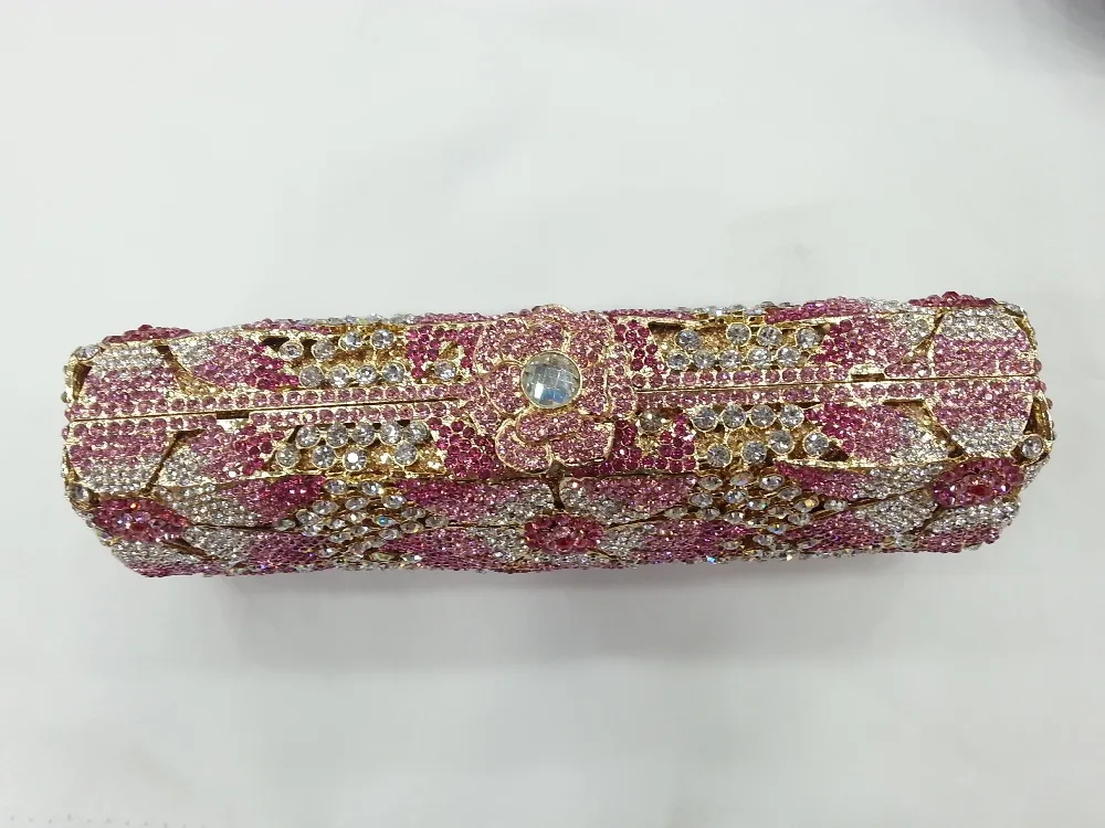 Gift Box Women Diamond Purses Vintage Appliques Hot Pink Crystal Clutches Handbags Wedding Ladies Luxury Clutch Bag Evening Bags