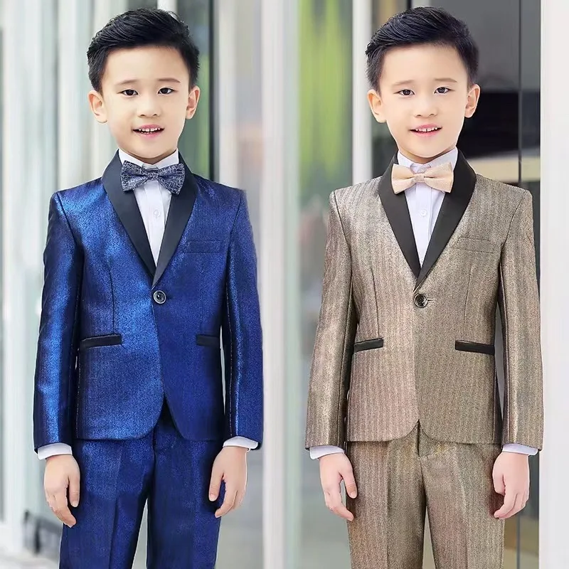 Children Blue One Button Suits For Baby Shawl Lapel Boy Kids Formal New Design Wedding Party Tuxedos(jacket+pant)