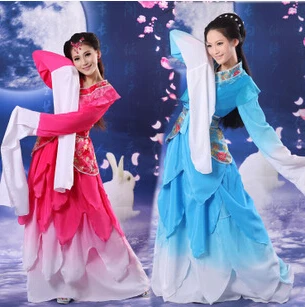 Китайская классическая танцевальная одежда красно синий Hanfu древний костюм