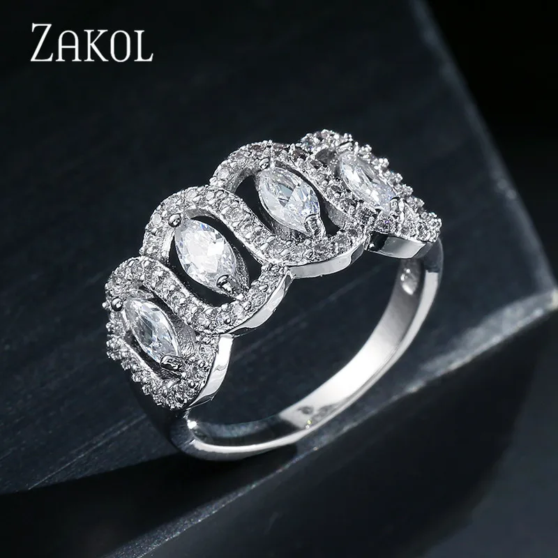 ZAKOL, Новое поступление, модные кольца на палец с кубическим цирконием маркизы для женщин, ювелирные изделия для свадебной вечеринки FSRP2047