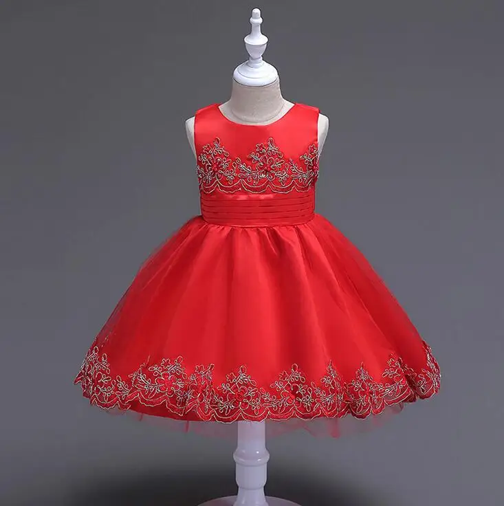 2018 Flower Girl Dress Baby Kids Girls Children's Tulle Ball Gown Embroidered Bow Lace Dresses for Weddings Party | Детская одежда