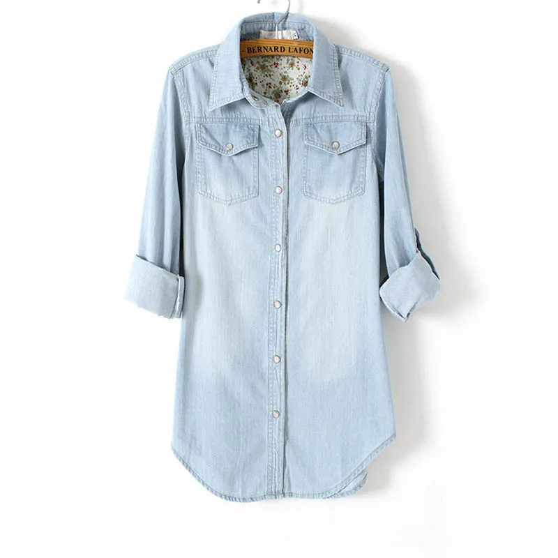 Свободная джинсовая рубашка женская одежда большого размера голубая новая в