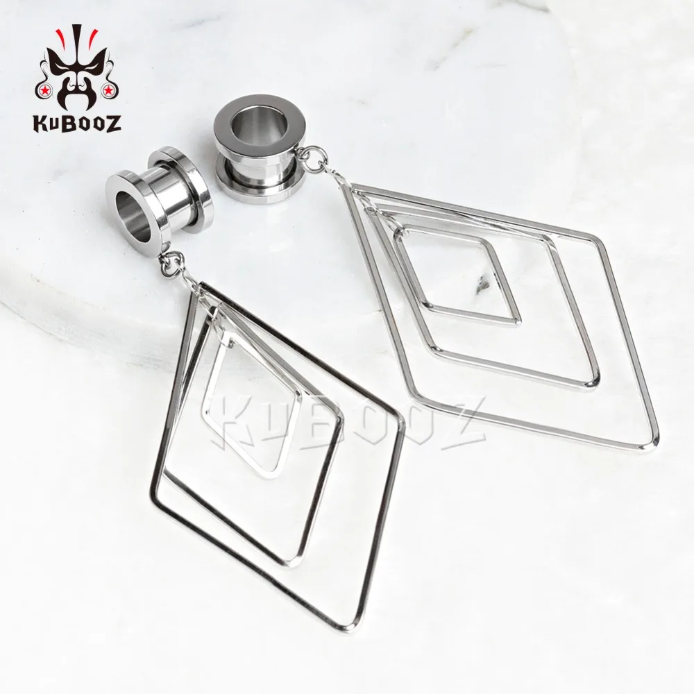 KUBOOZ серьги-гвоздики для пирсинга из нержавеющей стали с ромбовидным узором, модные украшения для тела, расширитель 6 мм до 25 мм
