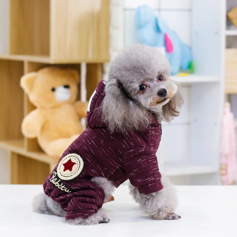 

Warm Winter Pet Clothes dog Four-Legs cotton Hoodies Jumpsuit for Small dogs Pet Hooded Jacket Yorkshire