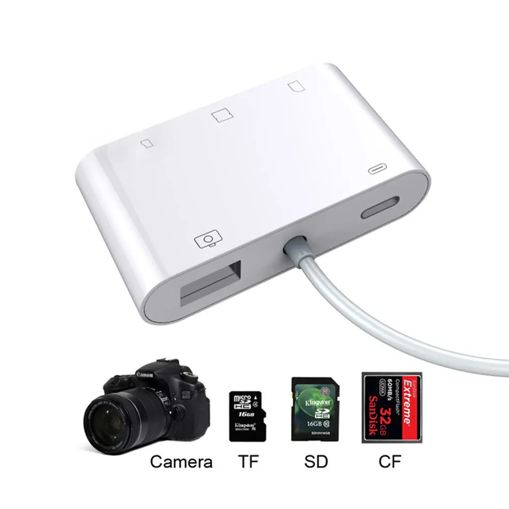Кард ридер Lightning 5 в 1 SD/TF/Micro SD/CF кард комплект для подключения камеры USB камера OTG