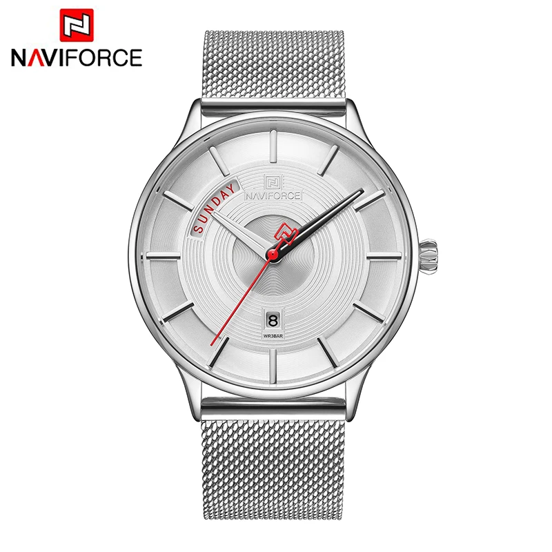 SW Новинка NAVIFORCE мужские часы спортивные часы сетчатые стальные Дата водонепроницаемые армейские кварцевые часы простые часы Relogio Masculino 3007 - Цвет: SW