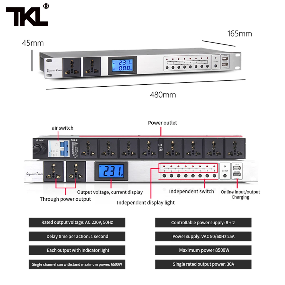 TKL D10 Профессиональное аудио 10 каналов воздушный выключатель регулятор последовательности мощности автоматический блок питания эффективная защита