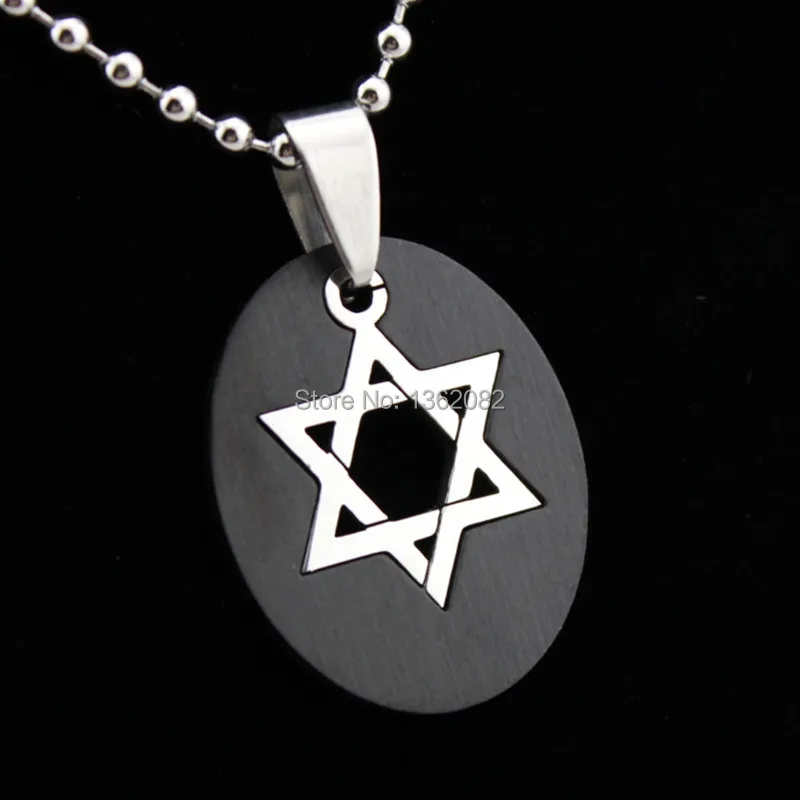 Модный 2 в 1 овальный черный Серебряный тон из нержавеющей стали Звезда Давида
