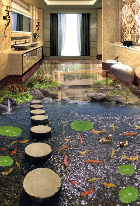 3d напольные обои Shidunqiao Koi настенные фотообои ПВХ водонепроницаемые для гостиной