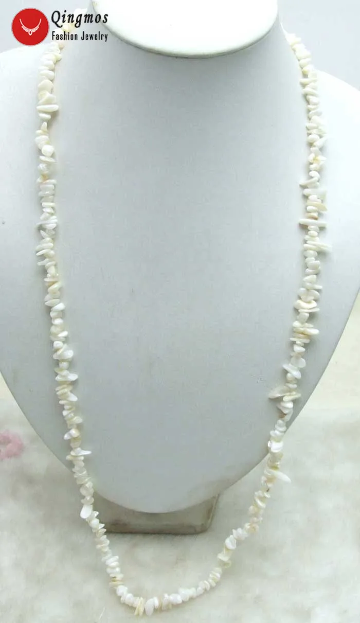 Qingmos 32&quot Natural Shell Necklace for Women with 7-8mm White Baroque Long Jewelry ne5811 Free Shipping |