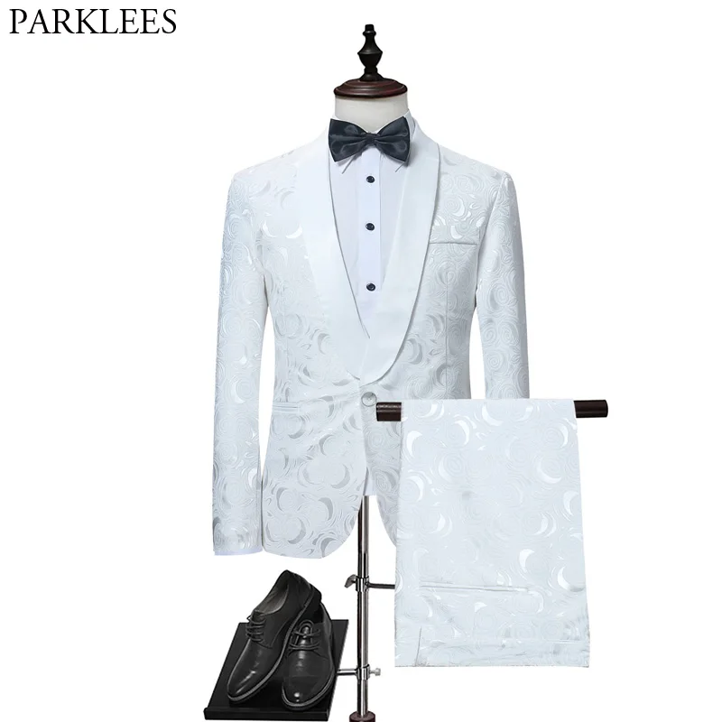 Costume 2 pièces blanc Floral pour hommes, Costume de fête de Mariage, Tuxedos de marié, Costume (veste + pantalon) pour Homme  (0)