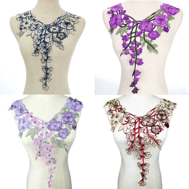 Цветная Кружевная аппликация Venise вышитая Французская ткань кружевной воротник