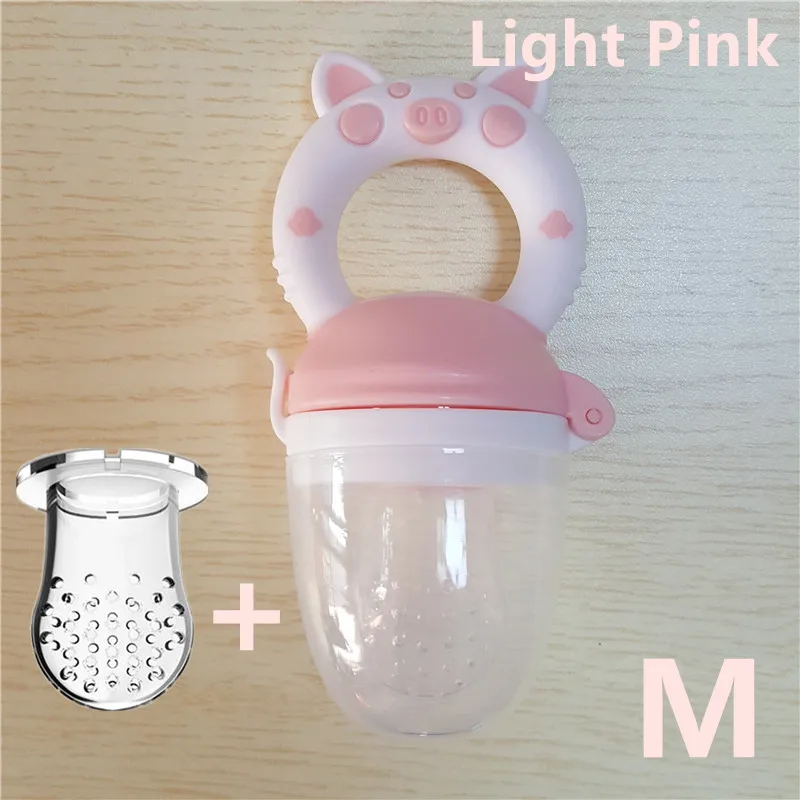 Light Pink M Маленькая поросенок ручка соска кормушка для детского питания класс силикона PP обучение соска молоко свежие фрукты Nibbler соска бутылочки - Цвет: Light Pink M