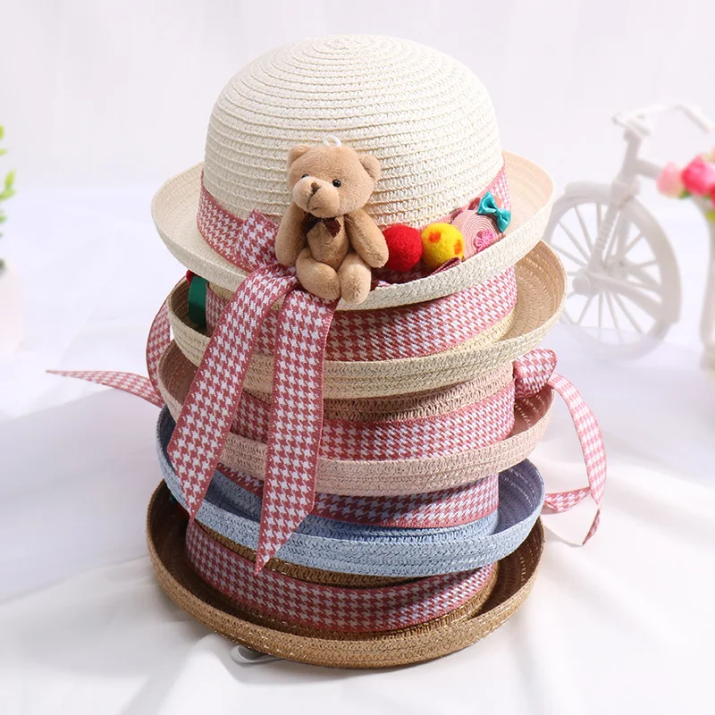 2018 летние детские Носки с рисунком медведя из мультика соломы Шапки Fedora Кепки