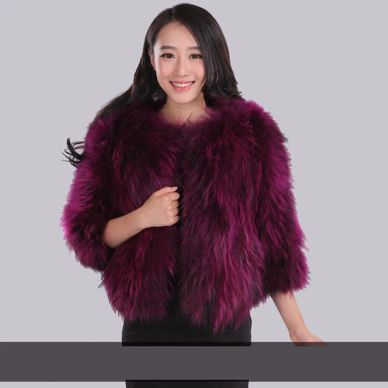 

2018 New arrival fashion natural raccoon dog fur coats women O neck slim fur coat outerwear plus size free shipping