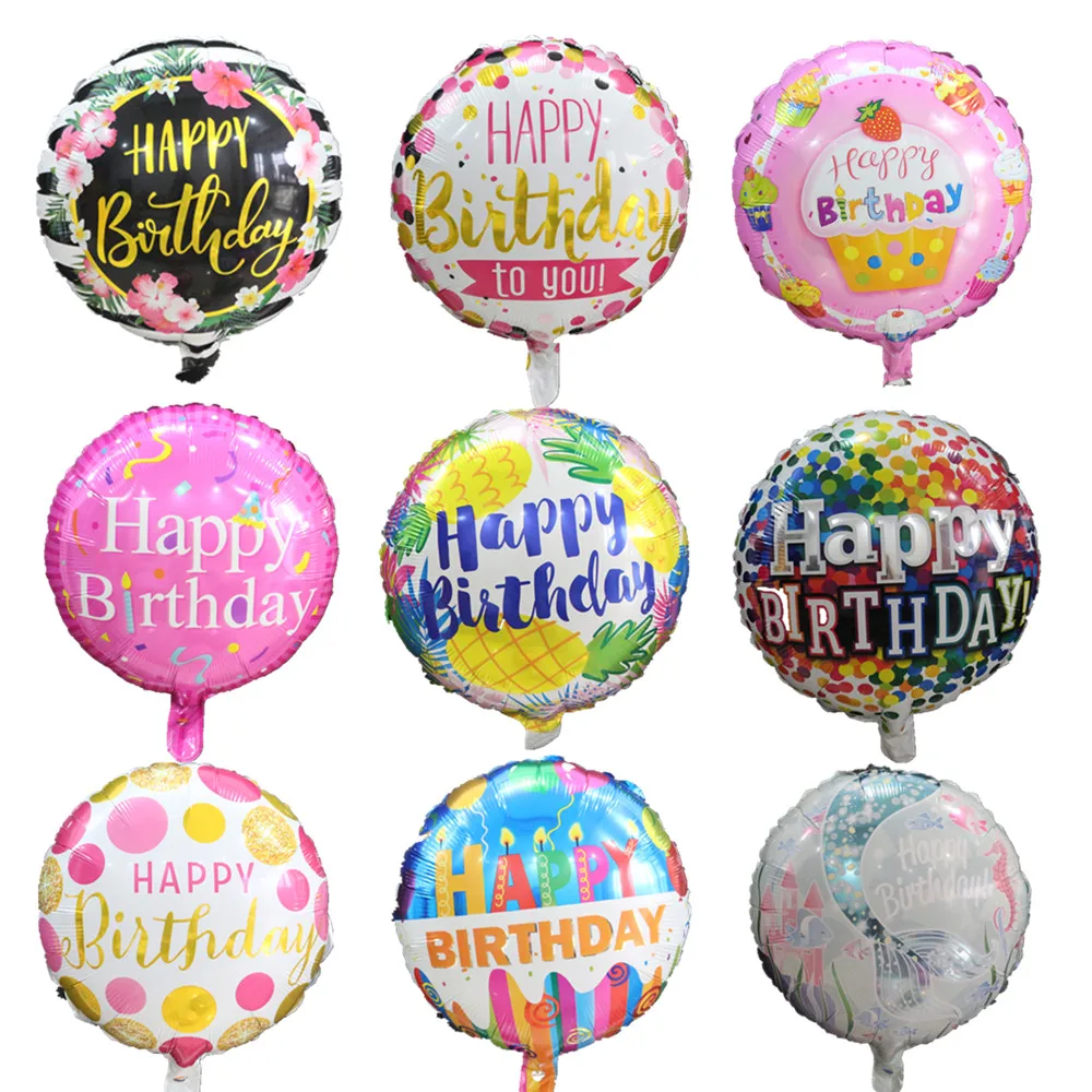 50pcs/lot 18 inch Happy Birthday Round Foil Helium Balloons Baby Boy Girl 1st Party Decor Supplies Pink Gold Globos | Дом и сад