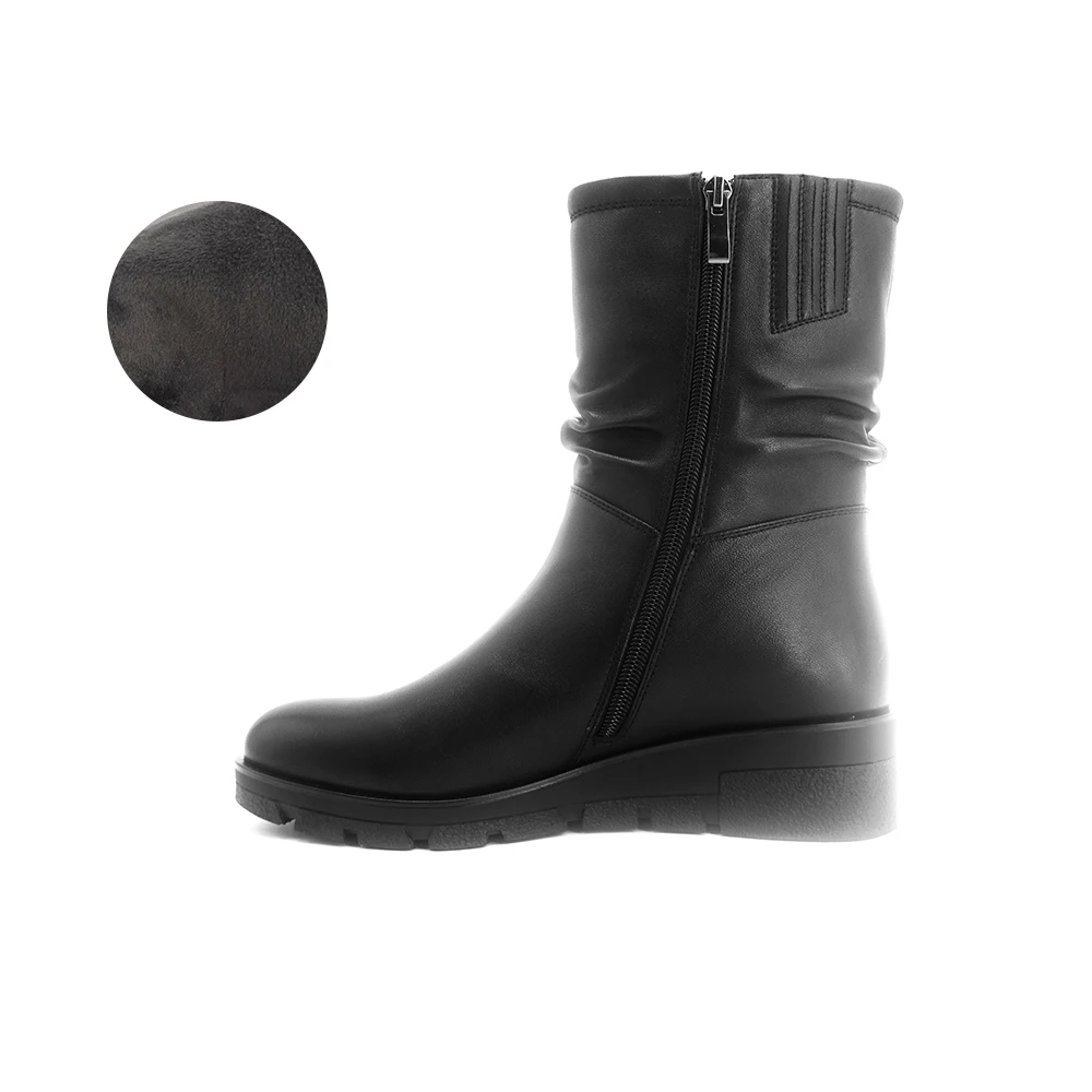 black VAIR MUDO/Новые модные черные зимние сапоги из натуральной кожи короткие плюшевые удобные сапоги до середины икры с круглым носком на низком каблуке, сексуальные женские сапоги JX1 - Цвет: black