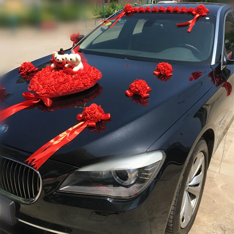 Свадебный автомобиль украшения Искусственные цветы Свадебные Декоративные цветы Пена розы шелк украшение - Цвет: Red
