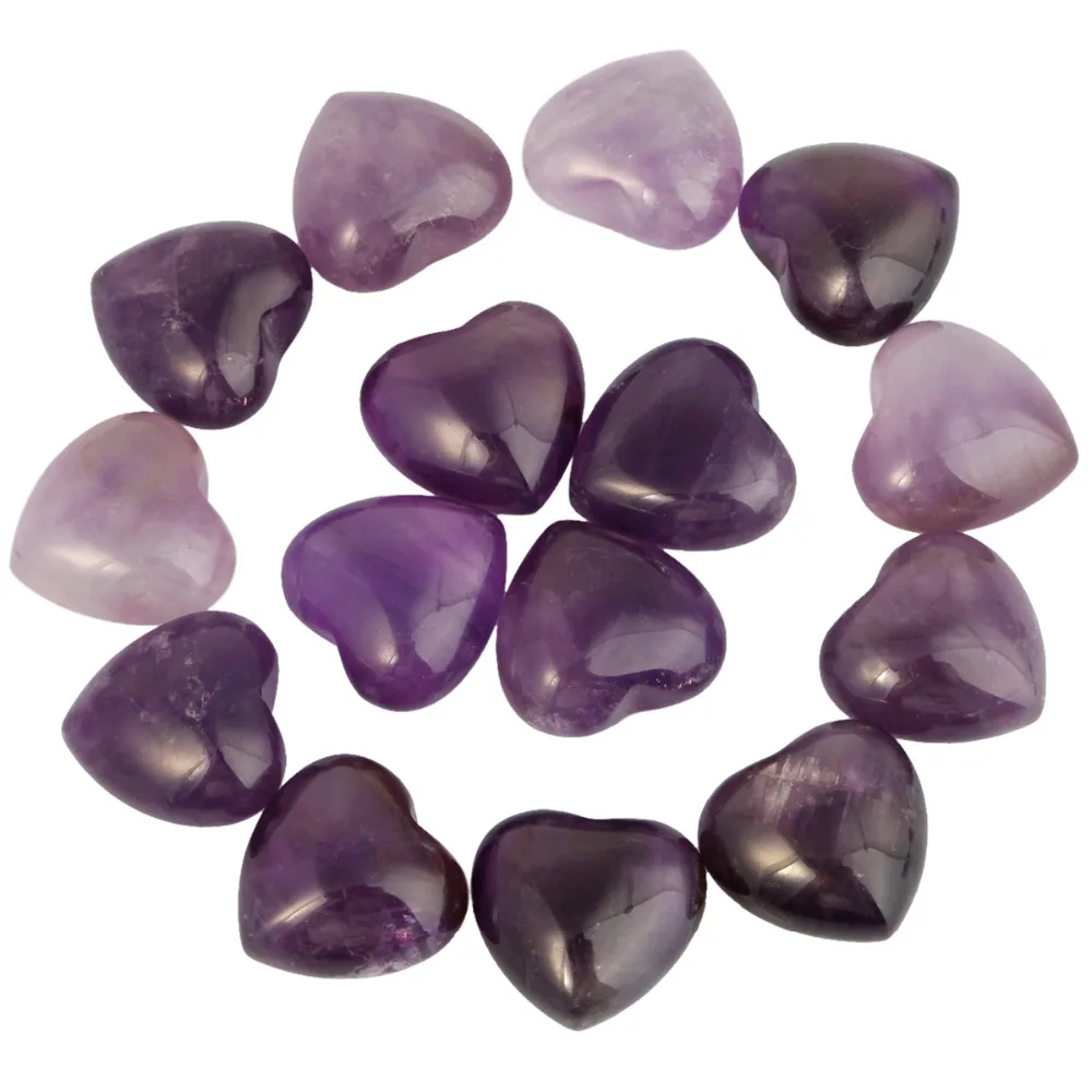 

TUMBEELLUWA 1Lot (10Pc) Purple Quartz Crystal Heart Palm Stone Worry Stone Healing Reiki Balancing 0.5 inches