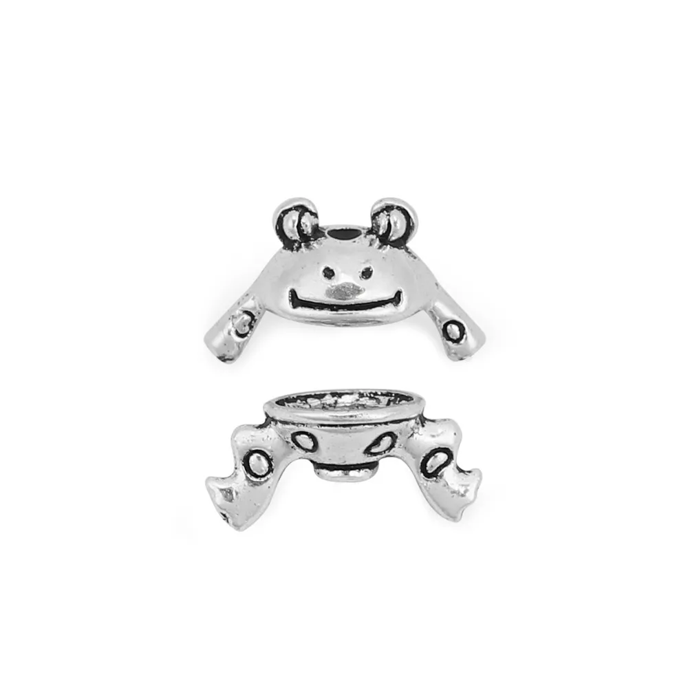 

8Seasons Zinc Alloy Beads Caps Frog Animal Antique Silver Color Pattern DIY Jewelry (Fit Beads Size: 8mm-12mm Dia.),10 Sets