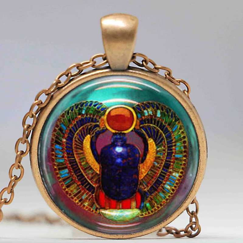 Ожерелье с подвеской скарабей стеклянная плитка ожерелье египетское бижутерия