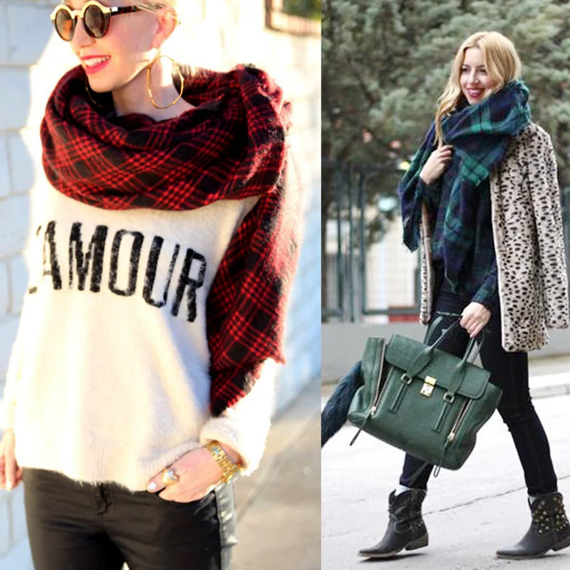 Новая зимняя шаль Модный женский квадратный шарф роскошные клетчатые