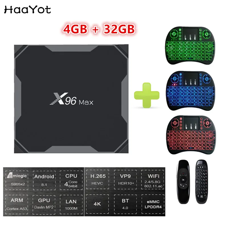 Смарт ТВ приставка HAAYOT X96 Max Android 8 1 Amlogic S905X2 4 ГБ 32 четырехъядерный 2 4/5G двойной Wifi 4K