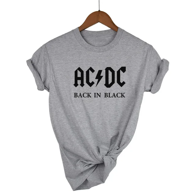Light Grey-B AC/DC Группа рок Харадзюку Футболка женская ACDC черная надпись печатные Графические футболки хип хоп Рэп музыка короткий рукав топы футболки - Цвет: Light Grey-B