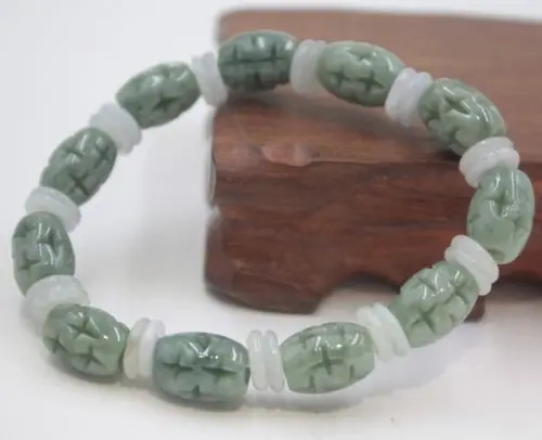 Natural Grade A Jade Green Jadeite 10x14mm Oval Hollow Bead Lucky Bracelet | Ювелирные украшения