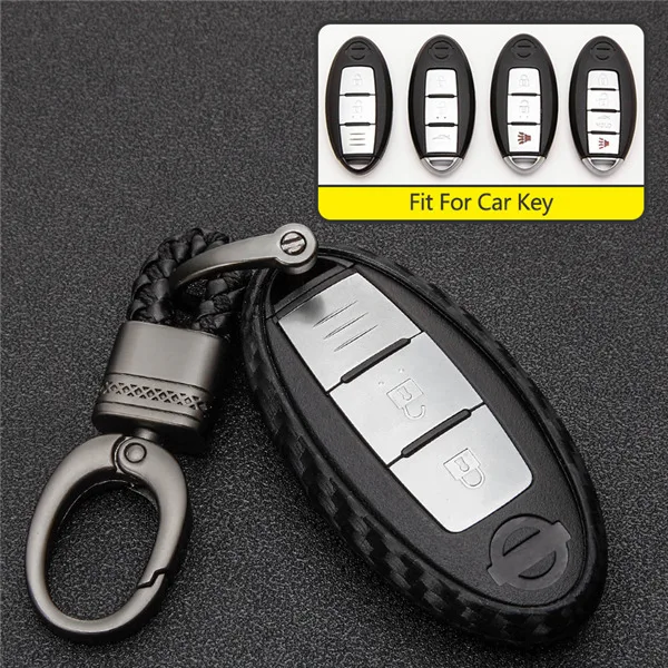 Key Cover Keyring Паттерн углеродного волокна Автомобильный ключ чехол для ключей для Nissan Note Qashqai J10 Micra K12 Teana Tiida Juke лист марта Murano ключевые аксессуары - Название цвета: Key Cover Keyring