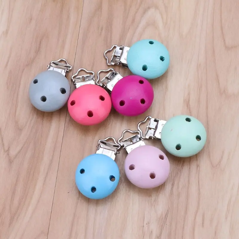 5pcs Metal Wooden Baby Pacifier Clips Solid Color Holders Infant Soother Clasps | Мать и ребенок