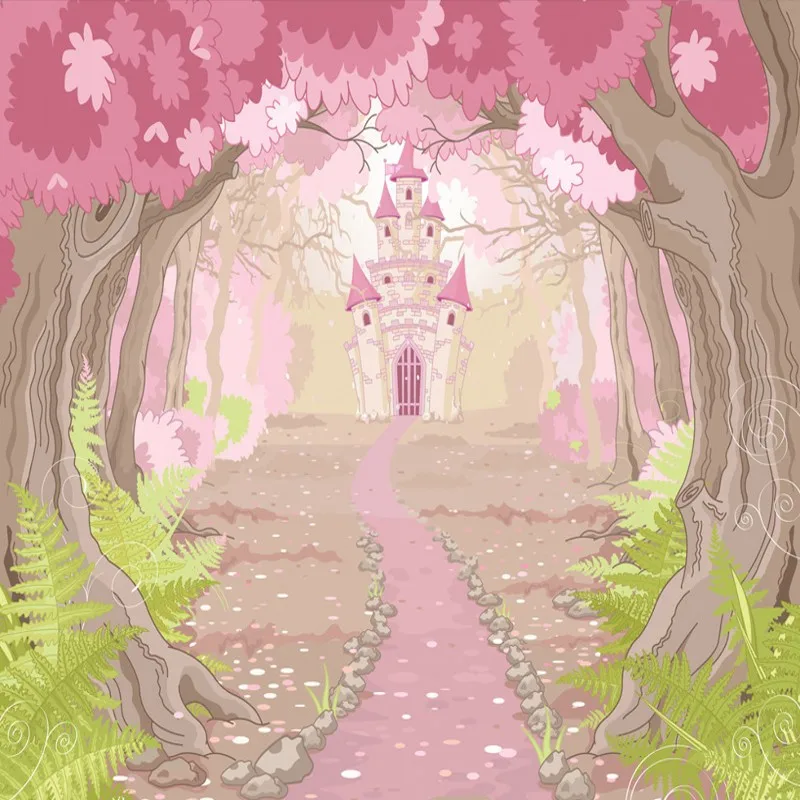 Фотообои ручной росписи мультяшный лес замок феи сказочный мир фон для детской