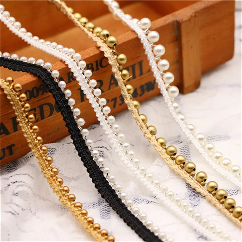 5 ярдов винтажная Золотая жемчужная вышитая бисером кружевная отделка лента